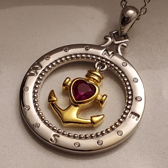 D4 NEW Sterling Ruby Compass Anchor Necklace - Picture 2 of 11